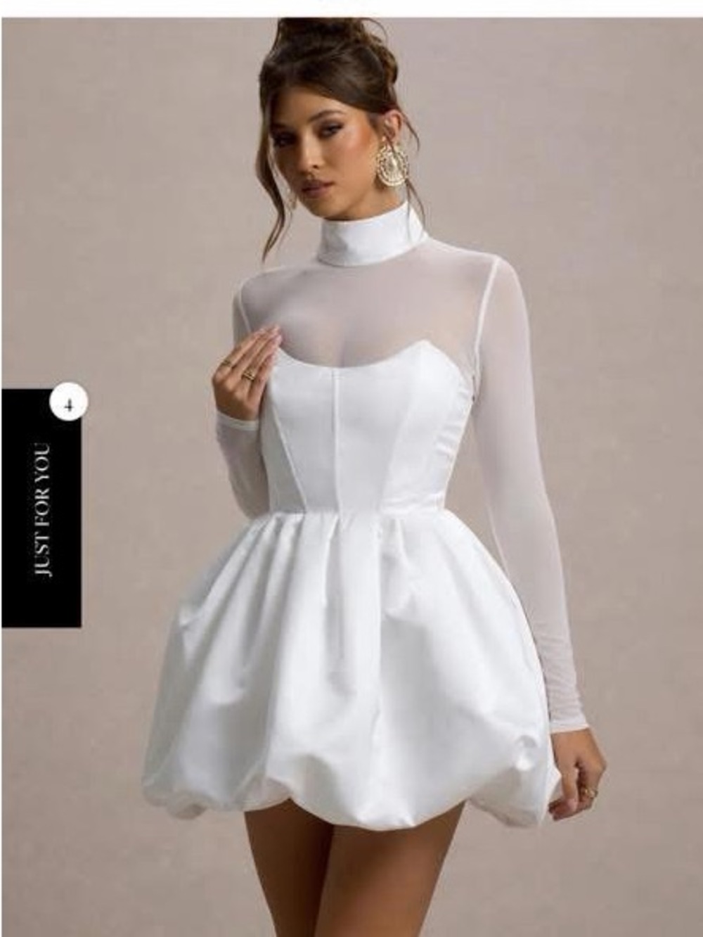 Club L London White High-Neck Mesh Bubble Mini Dress